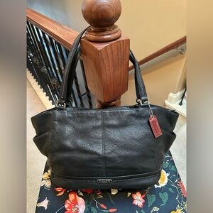 Coach Black Pebbled Leather Tote with Burgundy Tag